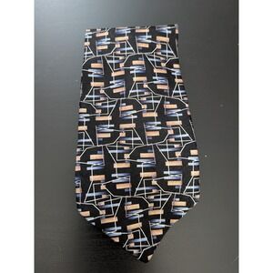 Vintage Milano Abstract Silk Tie Necktie Black Multicolor 58" USA Made